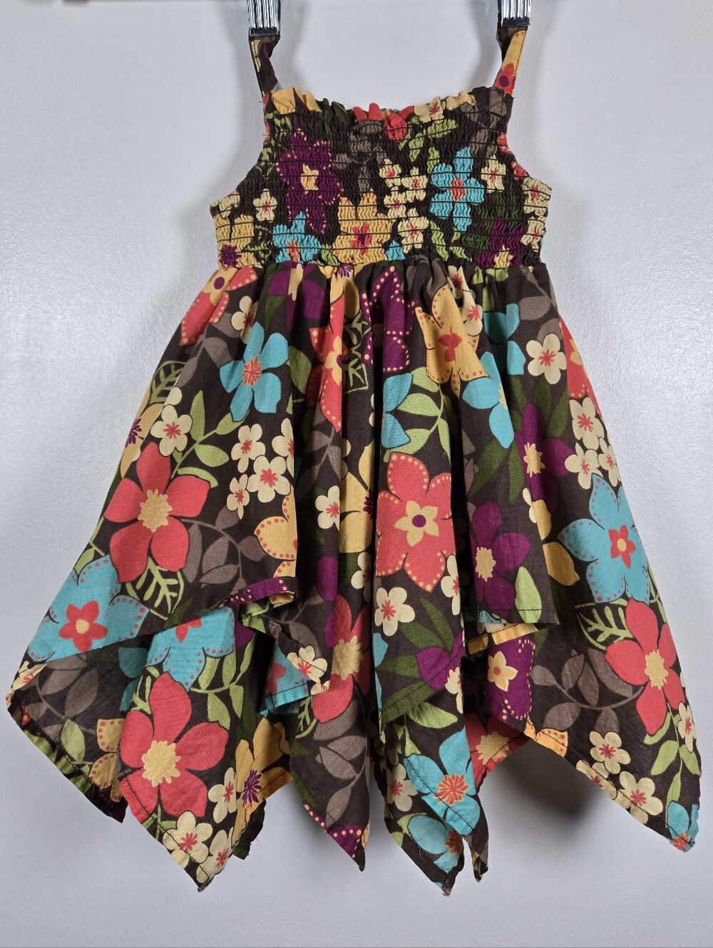 Gymboree 2009 Jungle Gem Floral Smocked Hankerchief Hem Dress Infant 6-12 Month